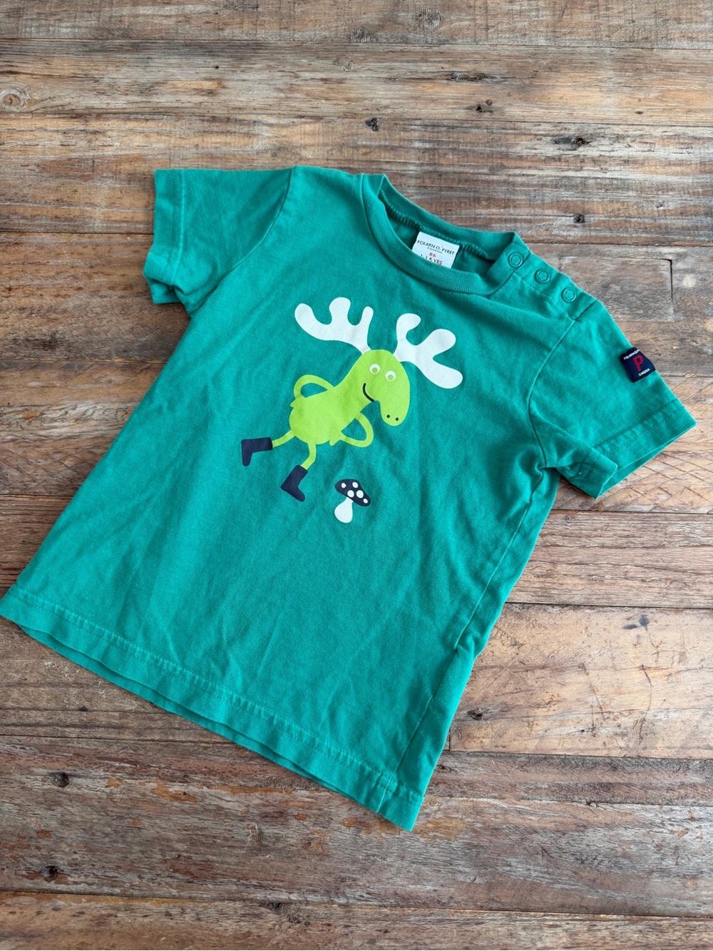 Polarn O. Pyret Teal Green Moose Graphic Short Sleeve Tee